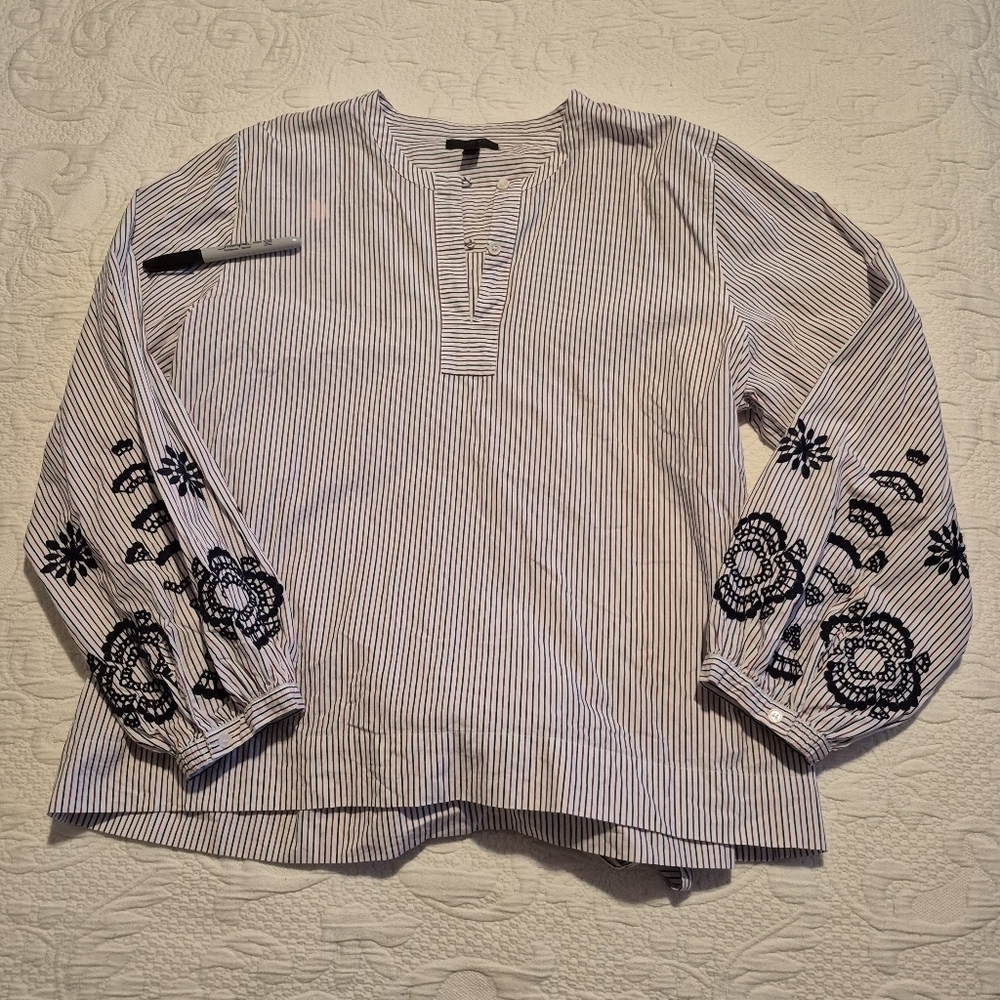 J. Crew womens XL striped embroidered blouse 1 defect pictured
